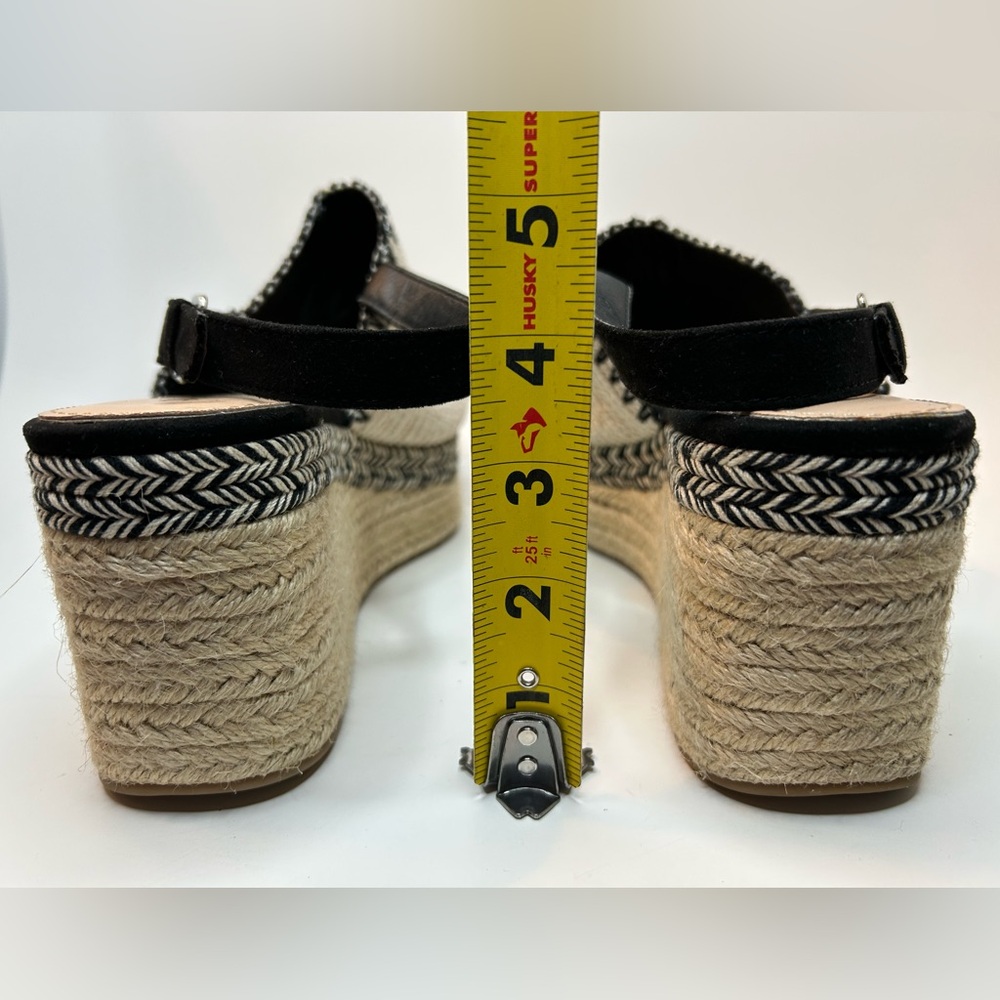Just Fab Espadrille Woven Black & Cream Open Toe Platform Wedge Size 9 - Picture 4 of 10